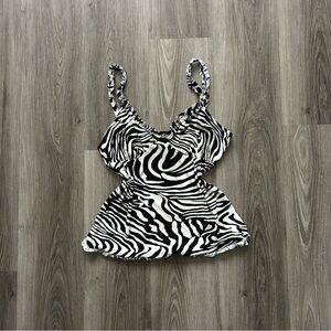 Zebra Print Ruffle Cami Tank Top - Black & White